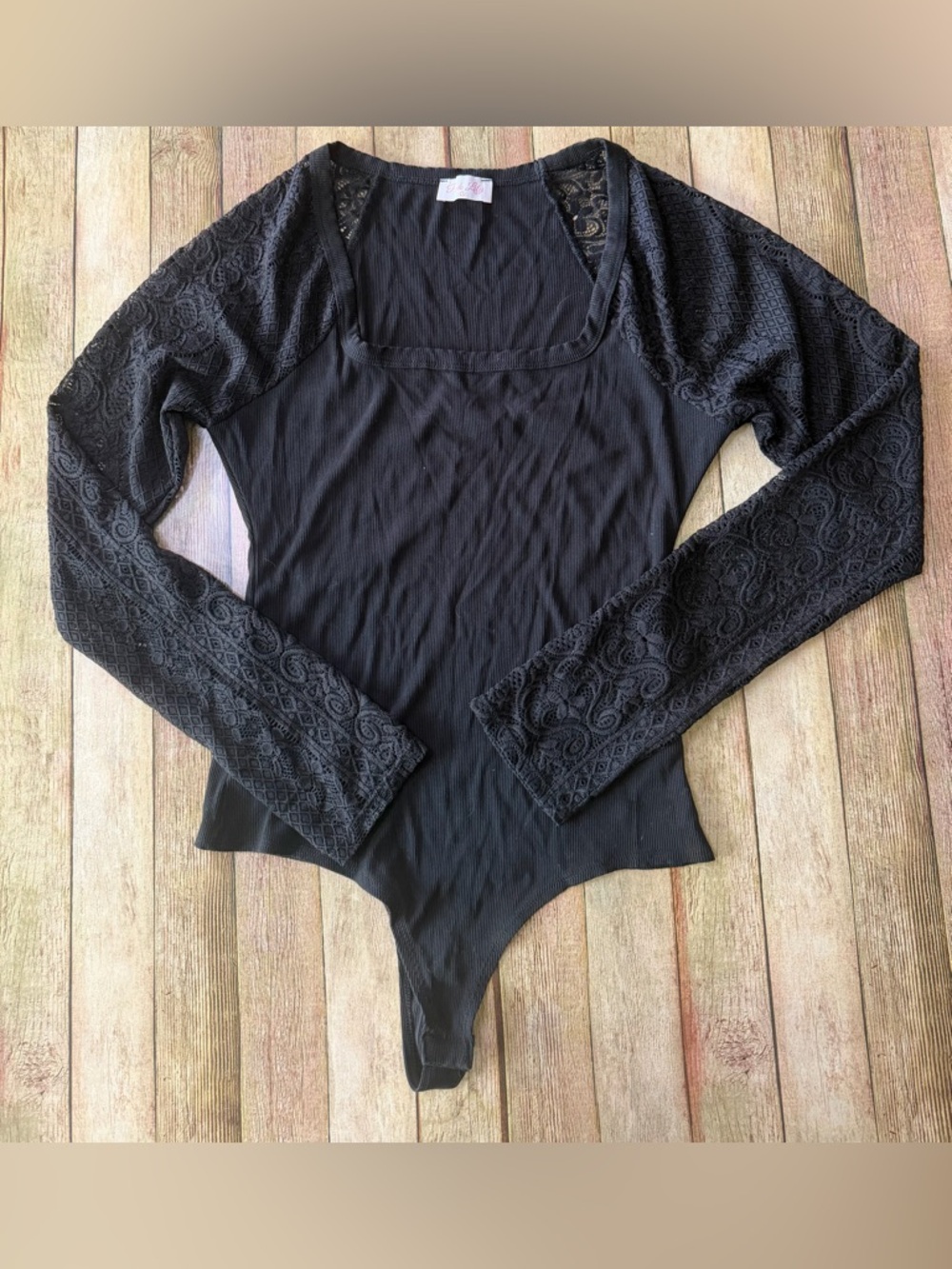 Pink Lily Black Lace Sleeve Bodysuit - Women's Top